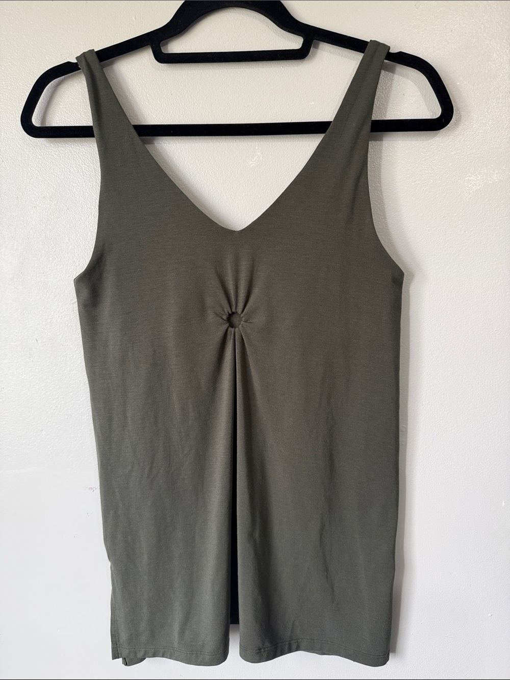 V-Neck Olive Tank with Removable Center Knot Detail